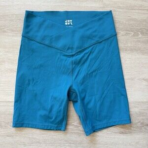 Joy Lab Teal Blue High-Rise Crossover Waistband Bike Shorts Women's Medium EUC